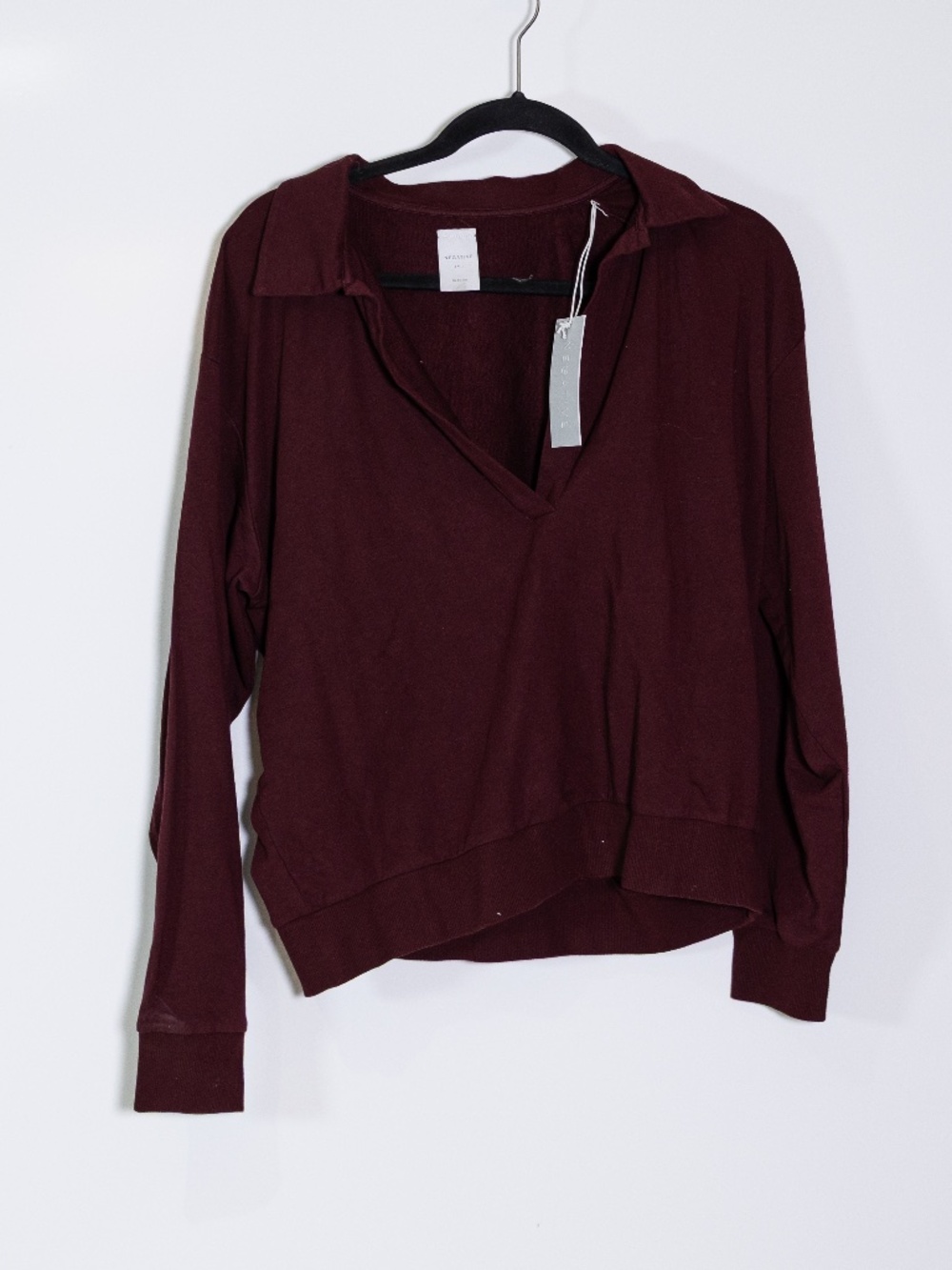 NEW Negative Club Pullover Collared V Neck Stretch Knit Sweater Garnet Red XL